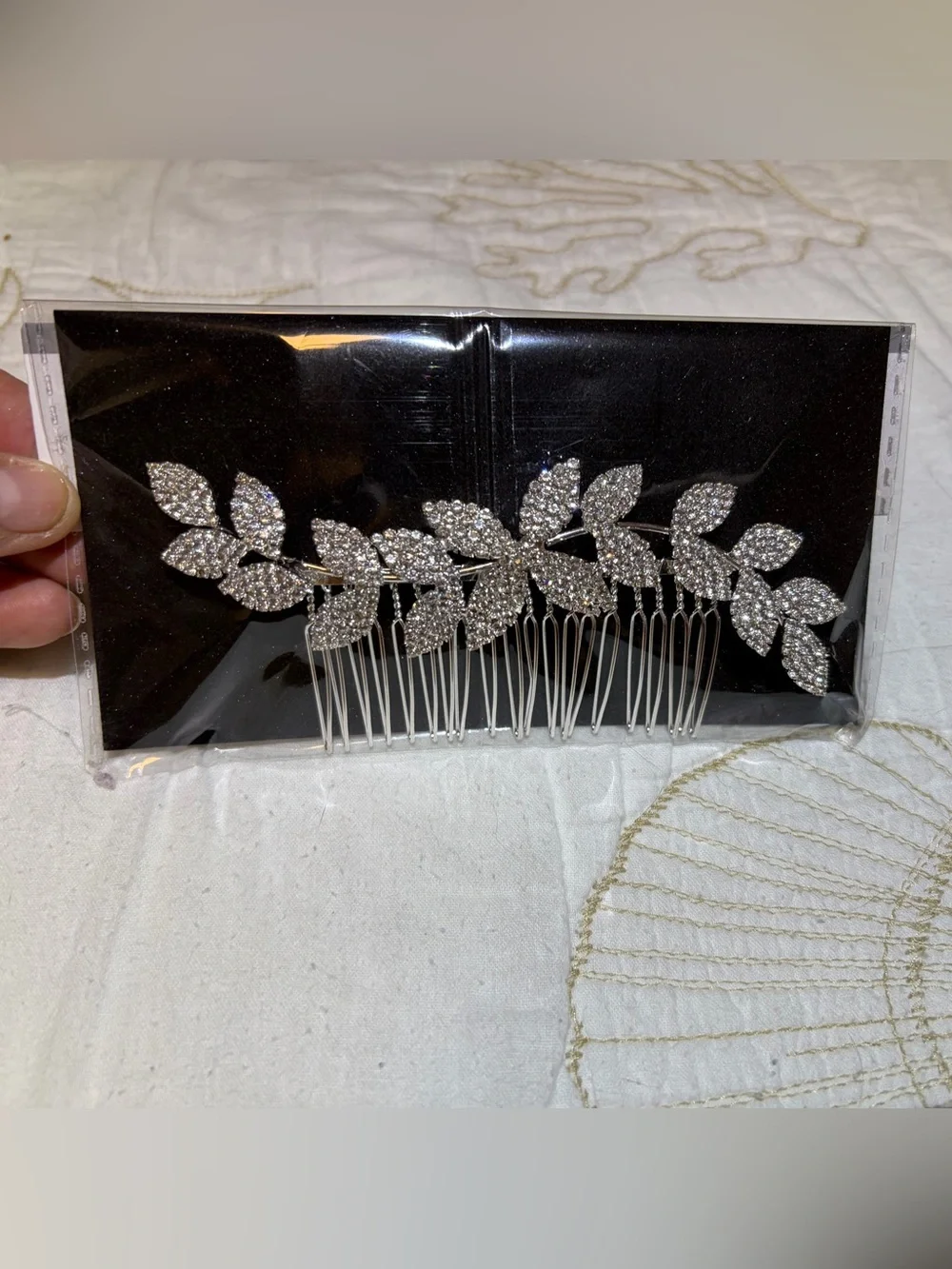 NWT Silver Leaf Rhinestone Crystal Hair Comb - Elegant Wedding Accessory